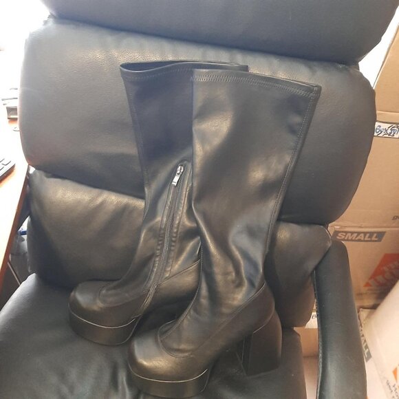 NEW ! Women Half Knee High Boot Platform Square Toe Black Sz US 10-10.5/EU41 - Picture 1 of 7